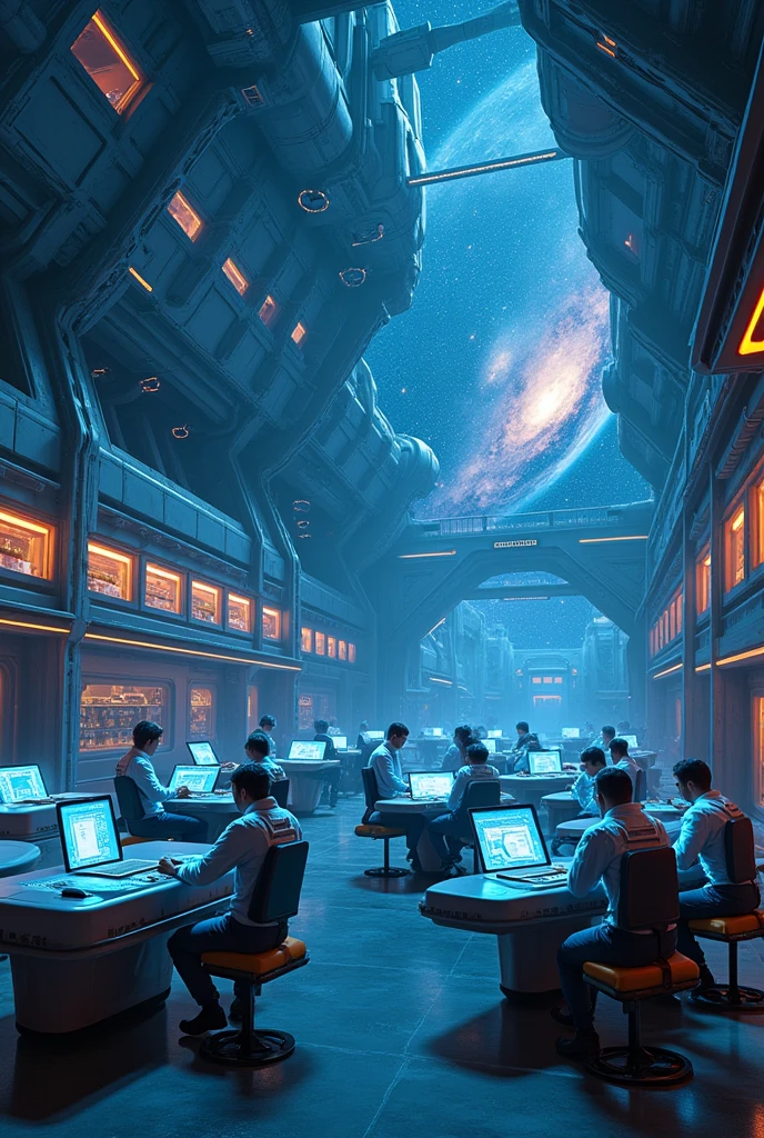 A space headquarters, futuristic and technological 
