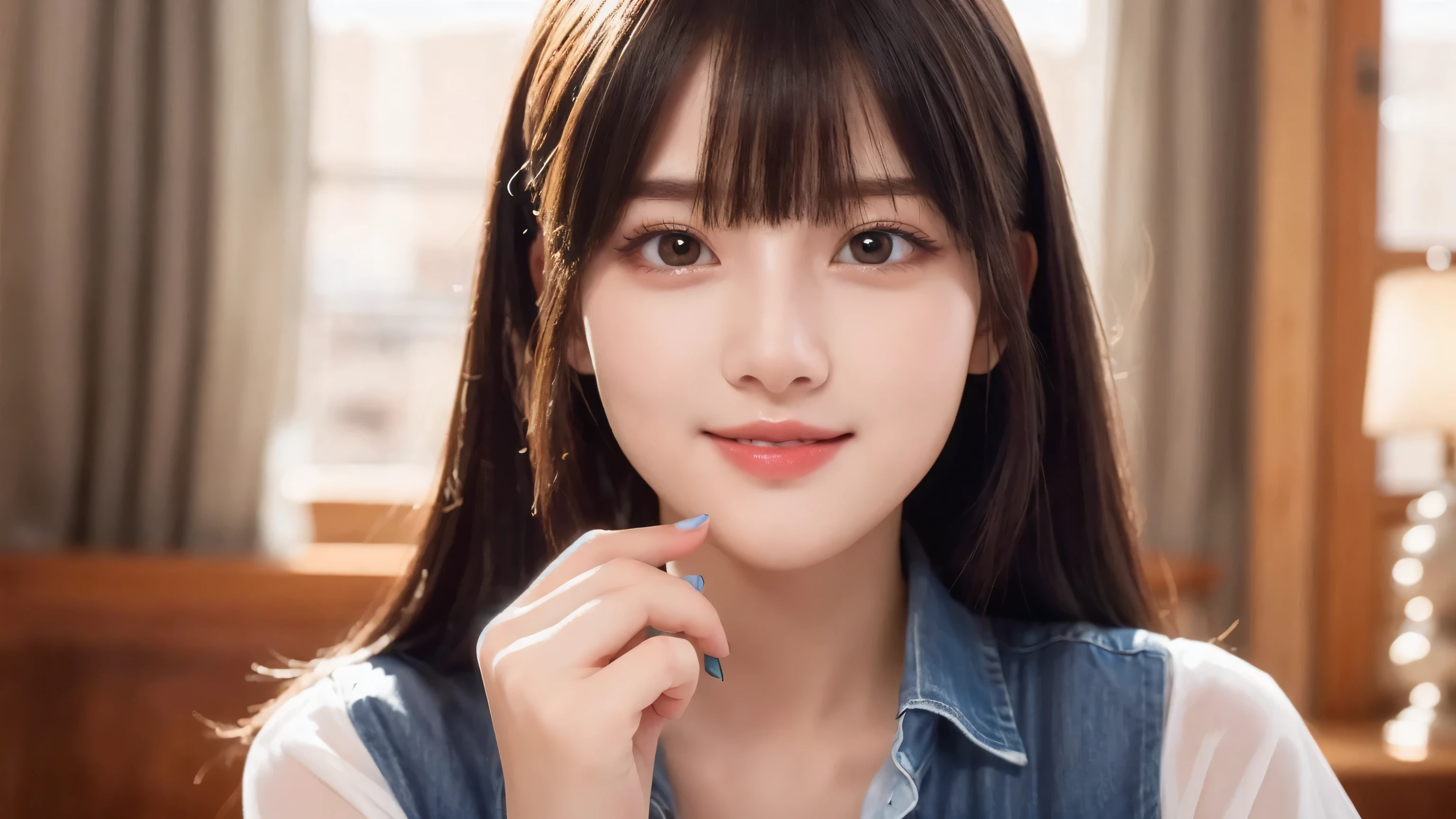 (8k, RAW Photo, Best Quality, Masterpiece:1.2), table top, Ultra Detail, Super Resolution, (Realistic, Realistic Photo:1.37), Portrait, High Detail RAW Color Photo, Professional Photo, Extremely Detailed and Beautiful, Extremely detailed, 8k wallpaper, amazing and detailed, huge file size, official art, highly detailed CG unity 8k wallpaper, highly detailed beautiful girl, highly detailed face, highly detailed eyes, highly detailed skin, highly detailed fingers, highly detailed nose, very detailed detailed mouth , perfect anatomy, highly detailed background, highly detailed clothes, 1girl, 17 year old girl, cute girl, realistic body, fair skin, glowing skin , slim body, handsome body, black hair , semilong hair, (blunt bangs:1.2), smile, cute, youthful, cute face, realistic face, delicate eyes, drooping eyes, looking at viewer, facing front, standing posture, Contraposto, dynamic lighting, ((face closeup)), (medium chest), (Perfect Body Proportions), (slender Body Proportions), (bedroom), super sexy pose, ((colorful lingerie)),