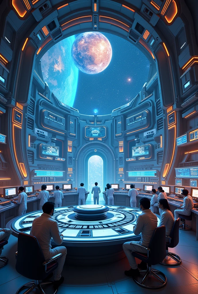 A space headquarters, futuristic and technological 
