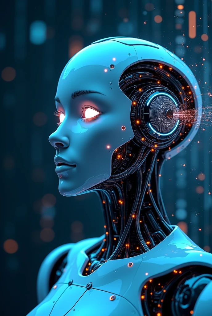 Create a futuristic profile picture for a social media profile called &#39;AI Perspective&#39;. The image must feature a stylized, modern representation of a friendly artificial intelligence, with technological and digital elements. Include a robot head or AI display with a background that suggests a technological environment, as circuits or graphs. The color palette should be composed of shades of blue, gray and white to convey innovation and technology. O design deve ser limpo, catchy and easily recognizable in small sizes.