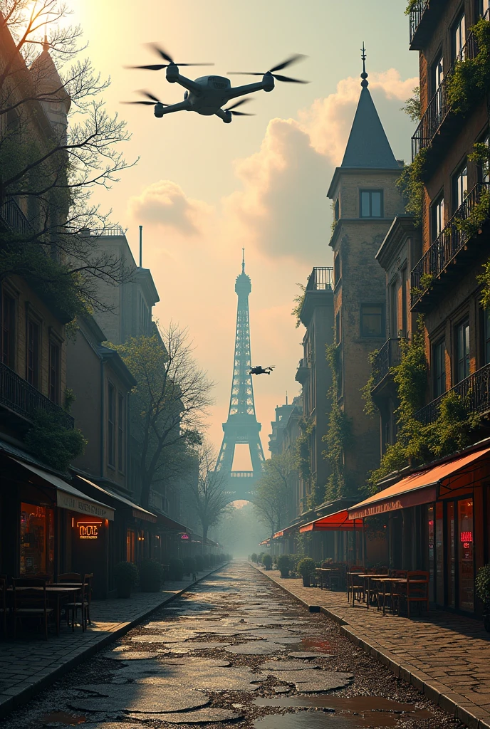 France in 2150 with the worst environmental problems of the century, a view of the whole city