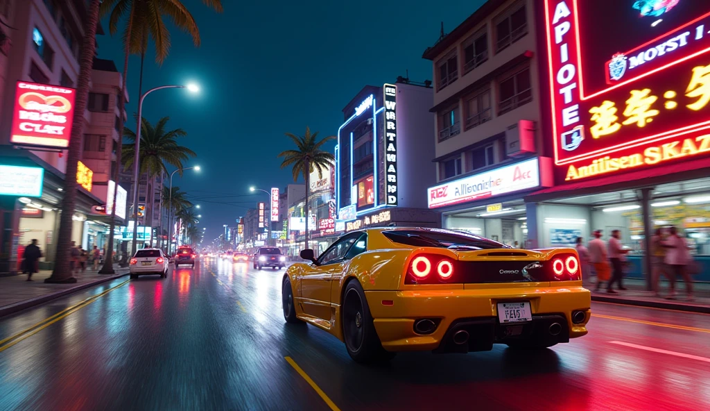 Context:
You are playing Grand Theft Auto.: Pattaya 2016 บน PlayStation 4 และหน้าจอทีวีของคุณแสดงภาพกราฟิกที่สวยงามของเมืองพัทยาในปี 2016 Main charactersของคุณ, Nick (Nick), As a former mercenary starting a new life in a city full of excitement and challenges, players face different situations that make the game fun and full of adventure. TV screen captures:
mapเมืองและ HUD:
map: แสดงmapของเมืองพัทยาแบบละเอียดพร้อมสถานที่สำคัญ เช่น ถนนพัทยา, Pattaya Beach, And the destination to go to HUD: Important information on the screen includes the character's health bar., Bullet strip, และจำนวนเงินที่มีอยู่
Main charactersและสถานการณ์:
Main characters: Nickกำลังขับรถกล้วยท่ามกลางการจราจรที่คับคั่งบนถนนพัทยา มีบรรยากาศของเมืองที่เต็มไปด้วยแสงไฟและความคึกคักของตลาดกลางคืน
สถานการณ์: Nickกำลังปฏิบัติภารกิจ เช่น การหลบหนีจากการตามล่าของแก๊งค์, Searching for secret places, Or stealing a car in a robbery mission