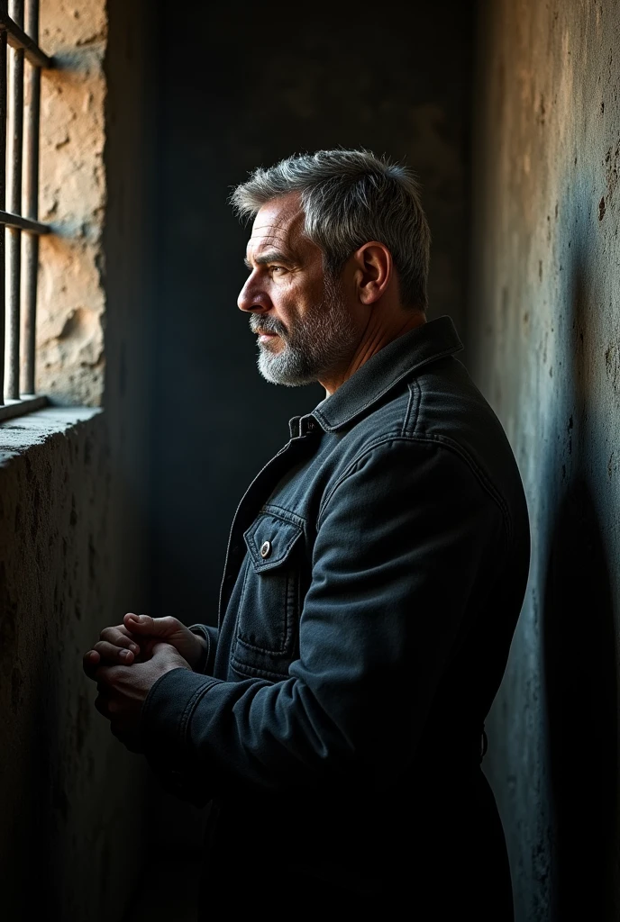 Jean Valjean in handcuffs, Remember he is in his 50s or so. He is the protagonist of Les Misérables.