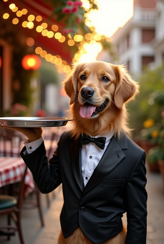 Dog dressed as a waiter
