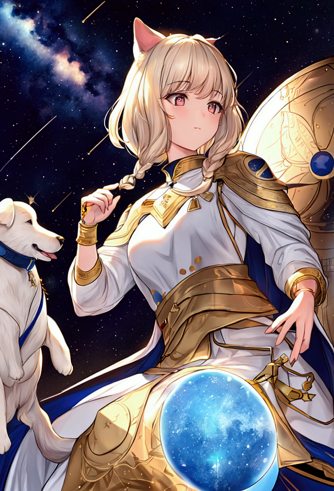 A space dog floating among the stars