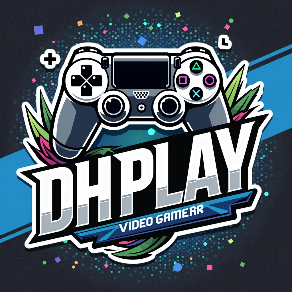 Logo com nome DH PLAY, com tema de video game e controle de playstatio 4