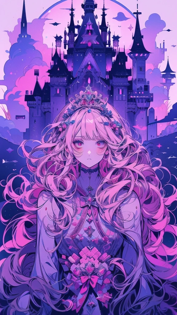Long hair anime、In front of the castle、Ribbon tied, Anime fantasy artwork, Beautiful fantasy anime, ((Beautiful Fantasy Empress)), Beautiful anime artwork, fairy tale artwork, Gwaiz, Anime fantasy illustration, Nightcore, 8K high quality, detailed art, Beautiful anime art, Detailed digital anime art, Digital art on Pixiv