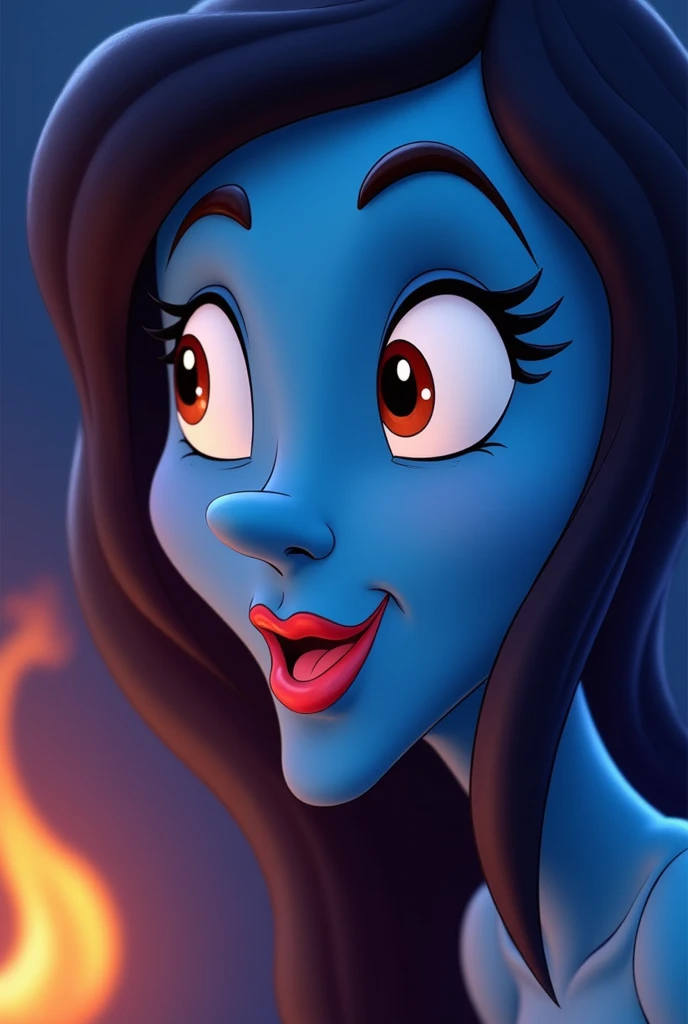 Close-up of Aladdin, the main character in the Disney film Aladdin, and Genie, the jolly lamp fairy. Close-up of Genie the Lamp Fairy. Jeanie the Lamp Fairy faces many adventures as Aladdin's master. Genie's expression is curious, super energetic and good at telling jokes. She is a friendly lamp fairy who always makes everyone around her feel at ease. She begs for freedom to escape from the lamp where she belongs. Jeannie is a big, macho man with a blue body. He specialises in the ability to transform into anything. He inhabits a lamp and when he rubs it, smoke comes out of the lamp's mouth. His mouth is supposed to be wide open, reflecting the surreal world of the desert kingdom of Agrabah. The jolly lamp fairies Jeannie, Aladdin and the Wizard. The lighting is soft yet dramatic.