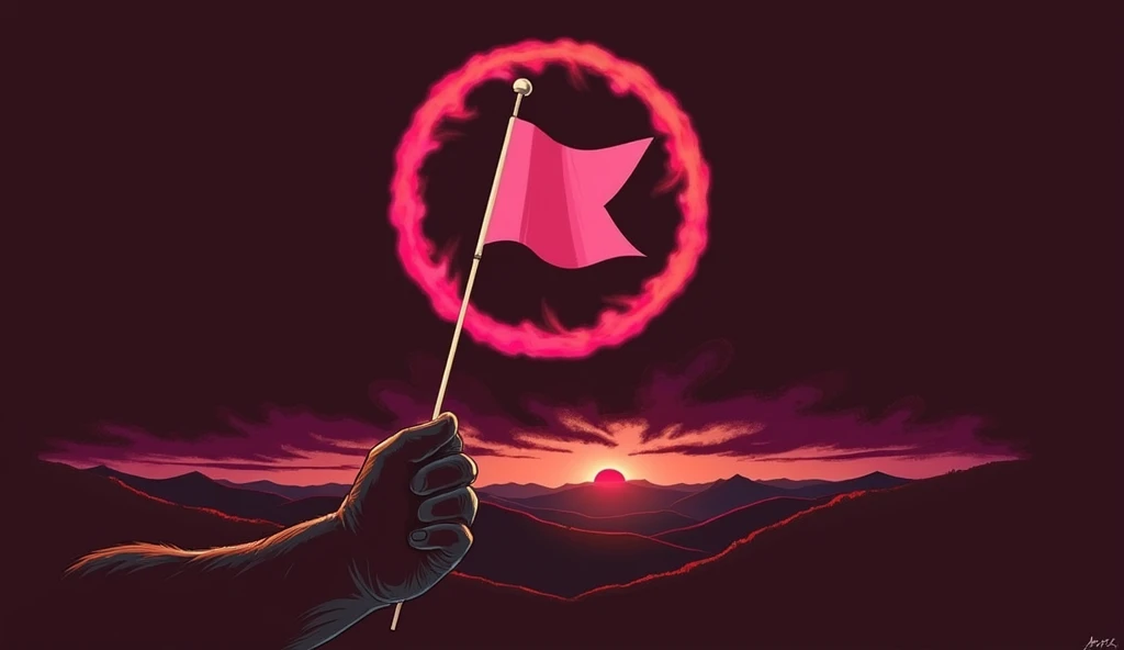 I want a hand holding a flag with the image of the photo I posted