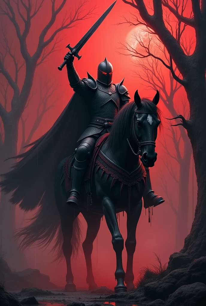 a terrible dark knight on a horse