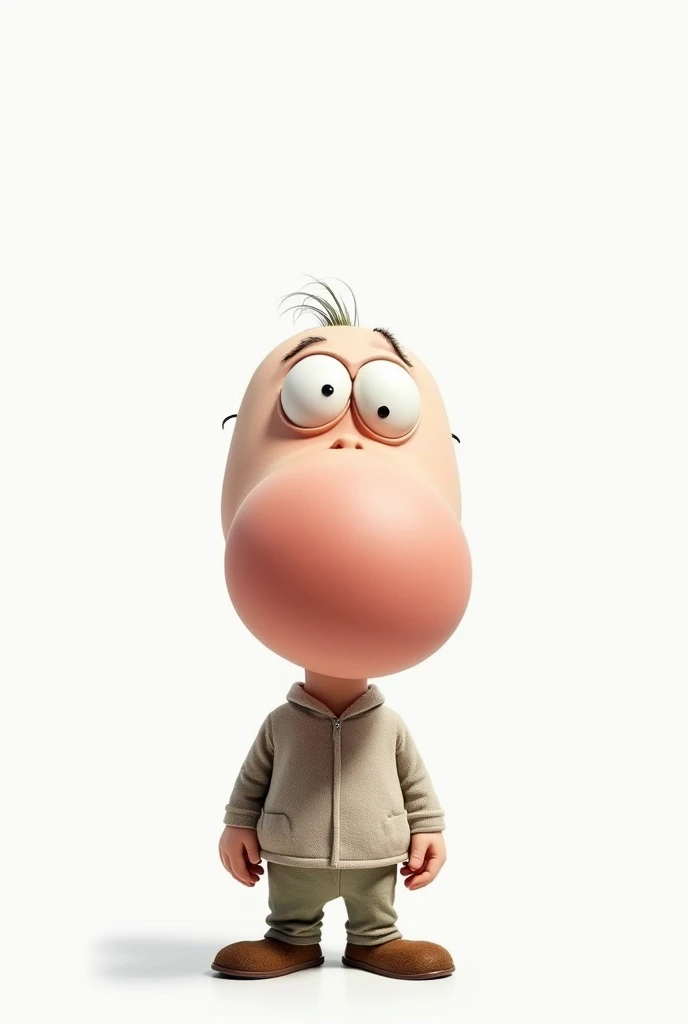 Create for me the image of a man who only has a huge nose on his face and very small, simple eyes that look like a drawing and with no background behind him. 