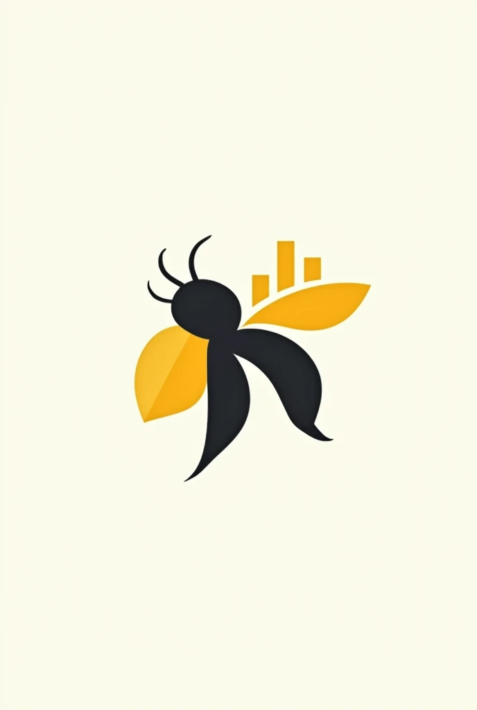 A minimalist bee with clean and simple lines, using colors like black and yellow. One of the wings forming an ascending bar graph, representing growth or success