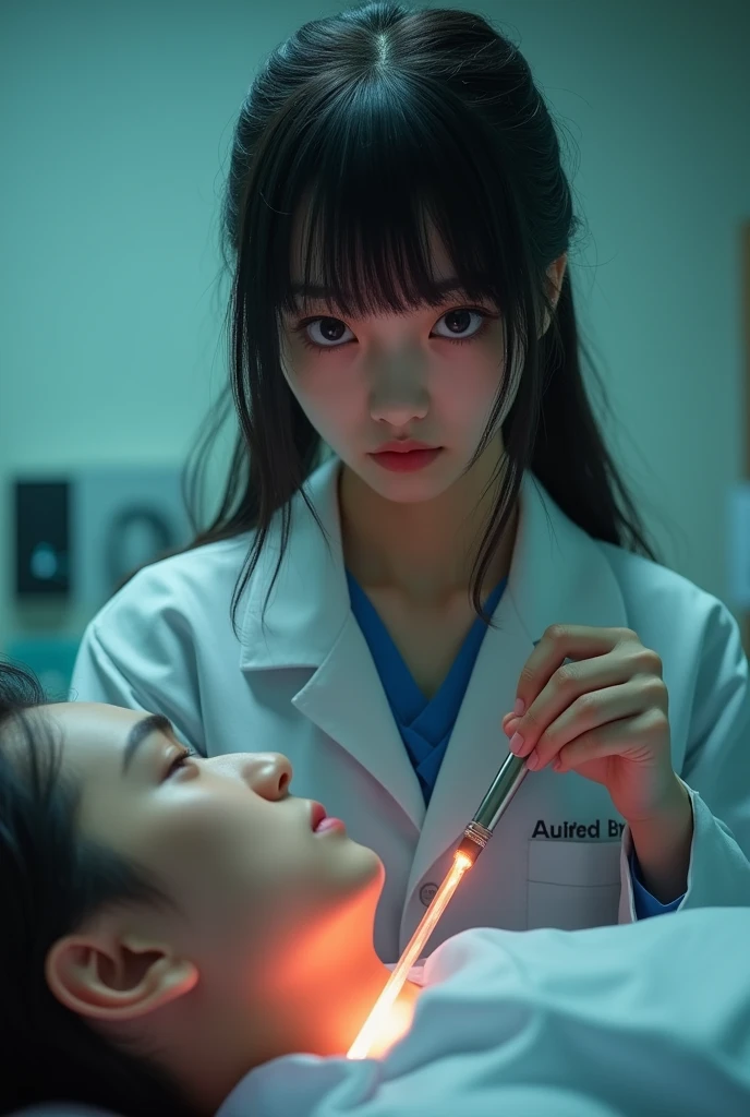 masterpiece, highest quality, (solo focus), (perfect face:1.1), (high detail:1.1), (hyper detailed eyes),Male patientはドギースタイル、Bright  chamber、High School Uniform、1XGALX Mistresrming colonoscope insertion、（Sadiolgirl inselonoscope into patient&#39;s anus:2）、1XG member mistress wiolonoscopy、A crazy ok at viewers、He enjoys inse a colonoscope into his patient&#39;s anus.