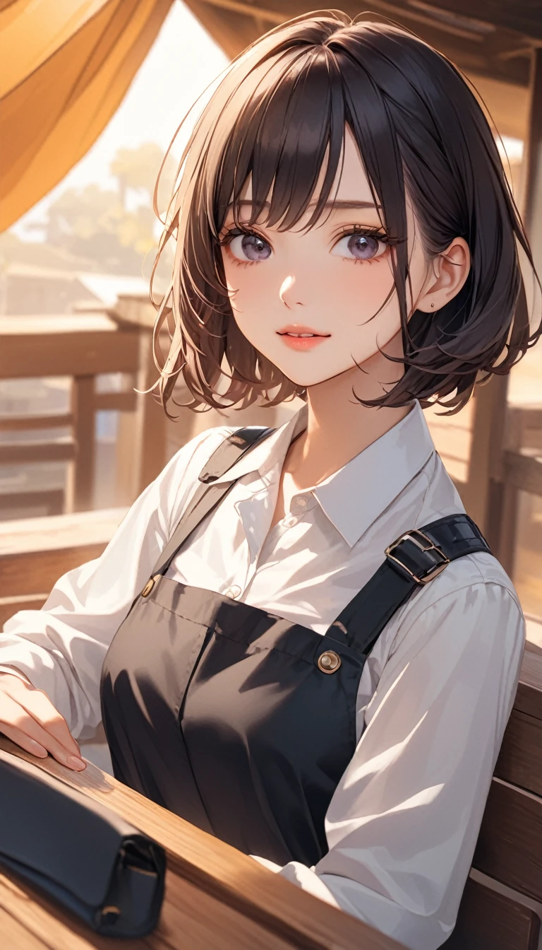 one person's、24-years-old、Best Bust、Mid-chest、Beautiful Eyes、hot pink hair, very shot hair、Blue Eyes, back shot, from below, office lady, micro mini-skirt, Stripes々panties , leaning forward, top-down、masterpiece, High resolution、8K quality、Anime Style、Cute face、((Top quality eyes)),Blue Eyes, Natural light、In a white-based office,