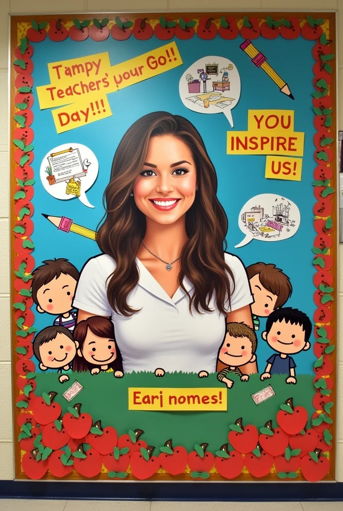 Imagine a teachers day bullet in board of 5,3 with all designs,portrait, cartoons, and make it the most attractive