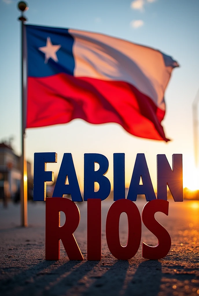Name "Fabian Rios" in blue and red with a Chilean flag waving