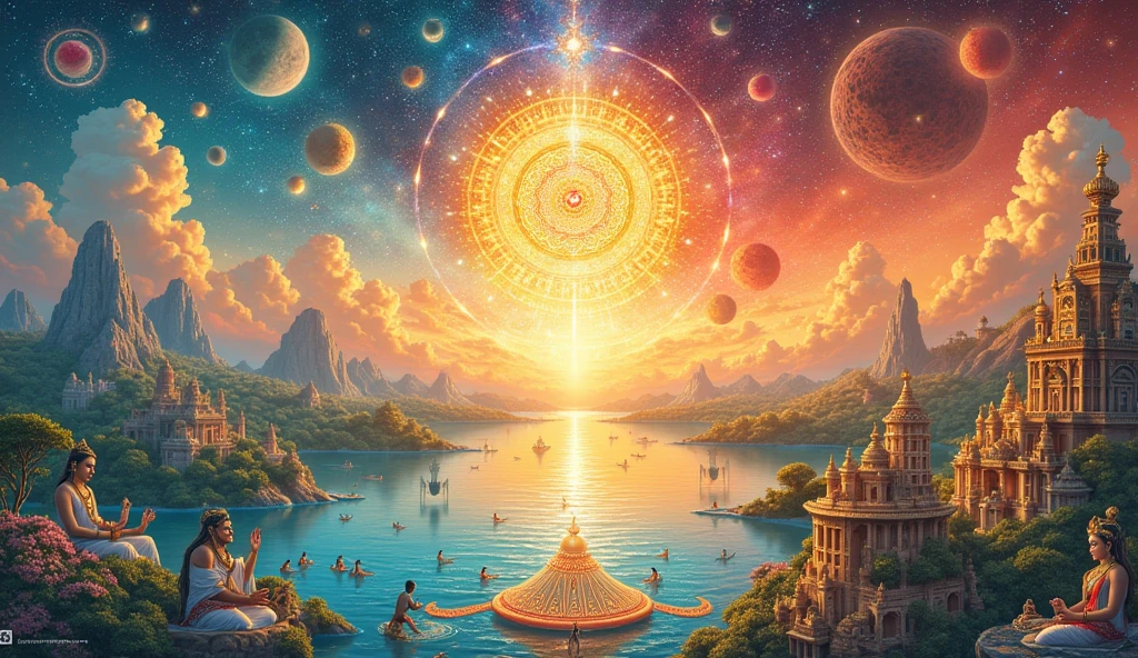 A detailed infographic depicting the four Yugas in Hindu cosmology: Satya Yuga, Treta Yuga, Dvapara Yuga, and Kali Yuga. The graphic should show: