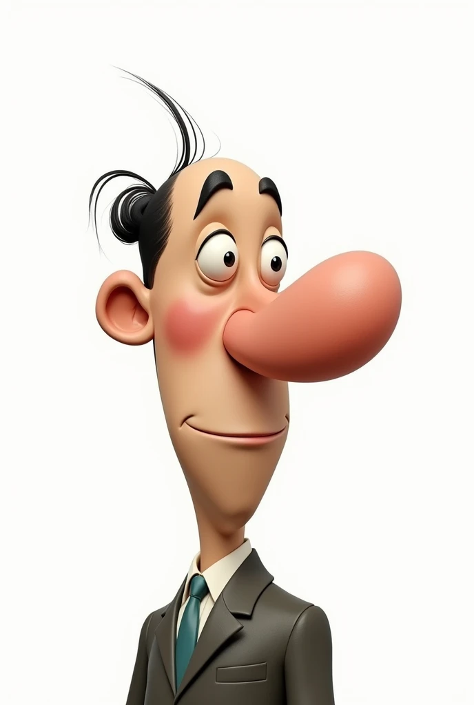 Create for me the image of a man who only has a huge nose on his face with no eyes and no mouth., simple that looks like a drawing from the 50s and without a background behind it