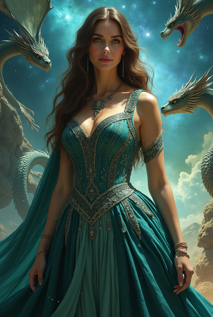 Queen 45 years old green eyes brown hair curvy king beard gray hair brown eyes owner dragons space