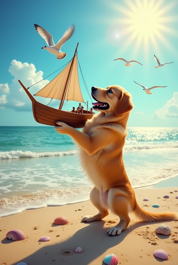 A dog holding up a ship