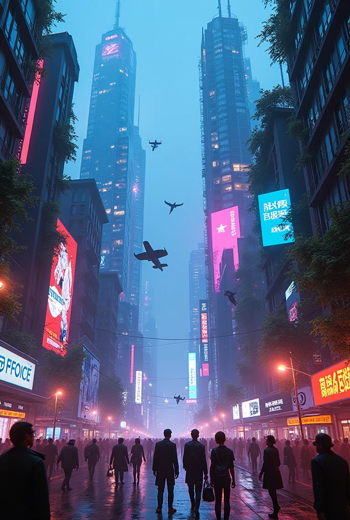 cyberpunk, city, with neon colors, futurist, Utopian,