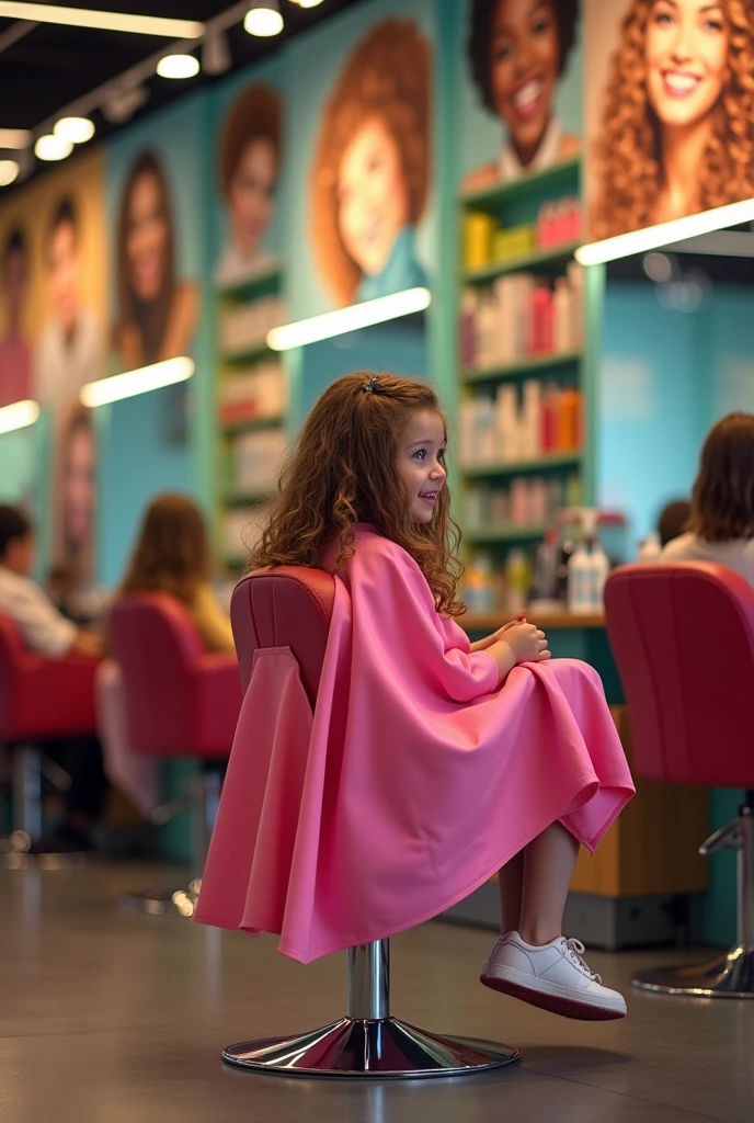 A waiting for her dad while getting her hair cut at a hair salon