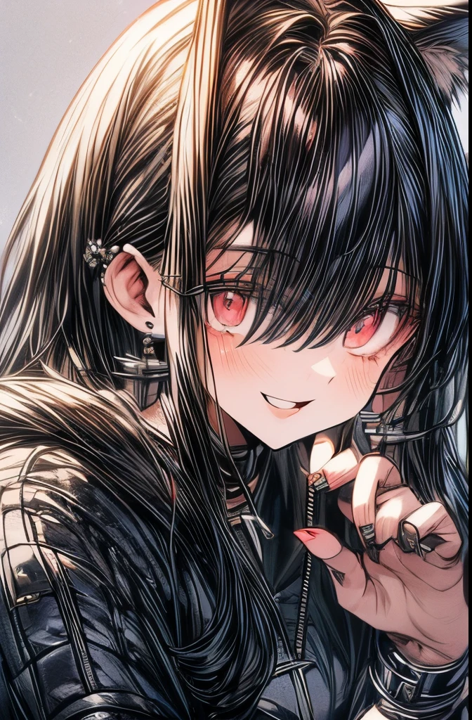 masterpiece, ultra detailed, high quality, best quality, beautiful eyes, best beauty, couldn't be than this cute, high graphics, 16k, 1 cat girl, black hair, long hair, smileing