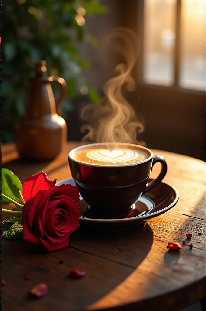 A rose, a cup of coffee and a heart 