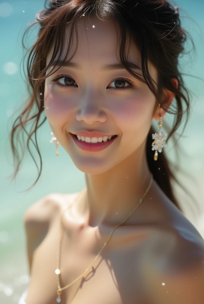 1 person, ((Exposed armpits:1.4))、(のstrapless micro bikini:1.4), (Looking into the camera)、Beautiful Japanese actresses, 
Photogenic, Yukihime, Long eyelashes, Snowflake Earrings,strapless micro bikini、
(RAW Photos, Highest quality), (reality, reality的:1.4), (flying debris), 
Beautiful details, Beautiful lip detail, Highly detailed eyes and face, 
BREAK is perfect anatomy, The whole body is thin, Small breasts, (short hair:1.3), Angel&#39;smile, 
Crystal Skin, Wake up, Capture the light