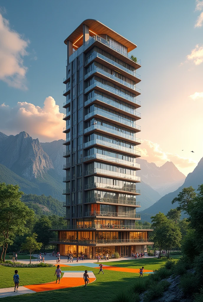 High-rise photo of a school in a remote location