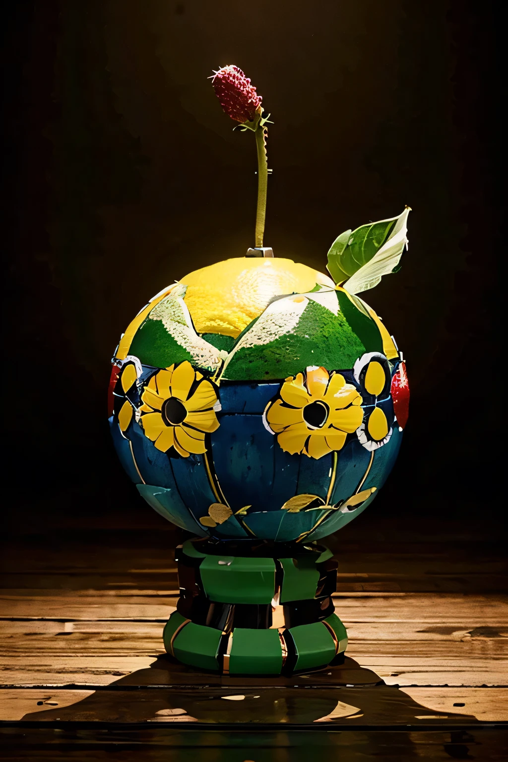 Robotic Fruit: A lemon or a strawberry with robotic arms and legs, merging natural and technological elements. MAKE A PICTURE OF THIS IN CUPHEAD SHAPE LIKE THE VIDEO GAME. AND IT LOOKS LIKE HAND PAINTED STYLE