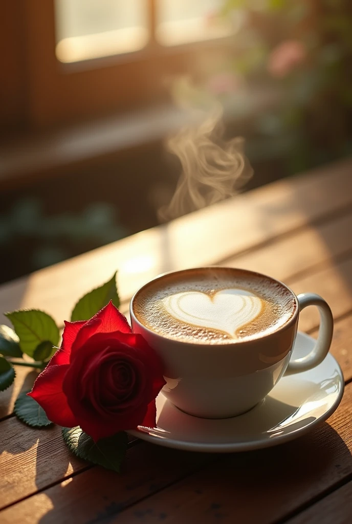 A rose, a cup of coffee and a heart 