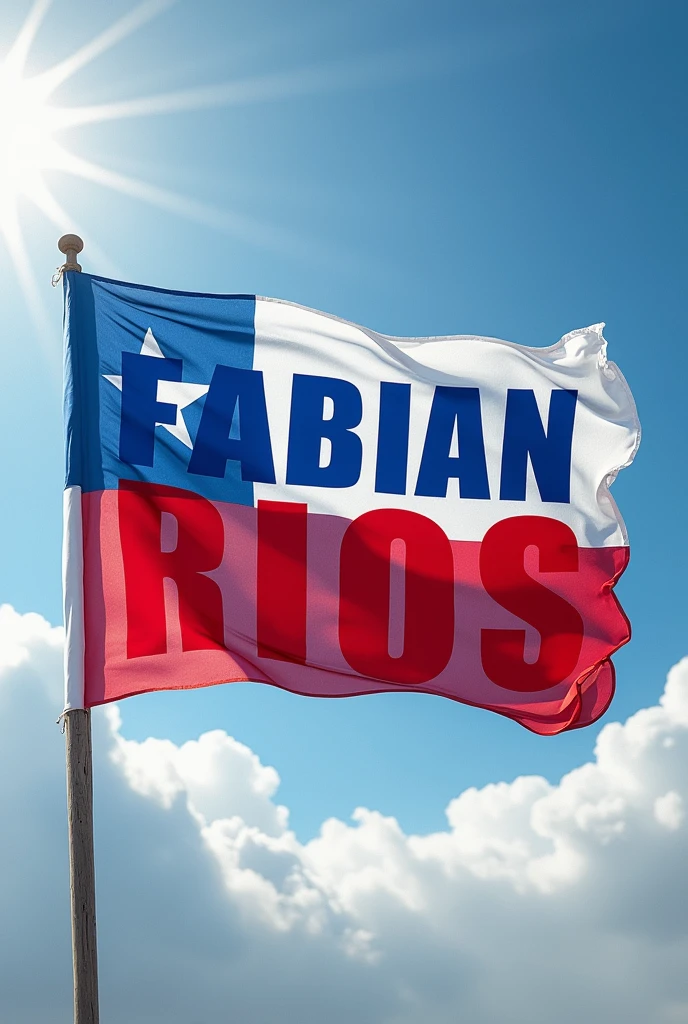 Name "Fabian Rios" in blue and red with a Chilean flag waving