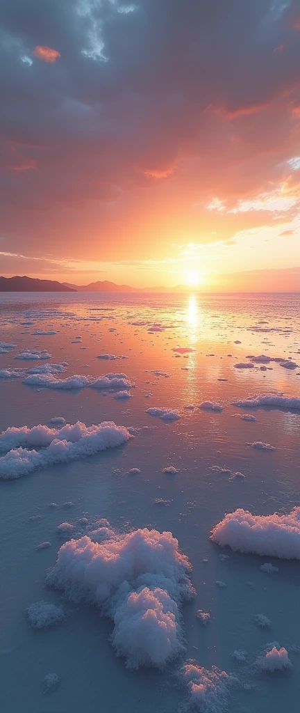 (masterpiece:1.2,Highest quality,Ultra-high resolution,Very detailed,Realistic,RAW Photos:1.2,Elaborate photos),8k,wallpaper,(Ray Tracing),Bolivia,Uyuni salt lake,The flattest place in the world,(A majestic salt lake,Drawing a beautiful and endless water surface,Diffuse reflection of light),(A photograph capturing the magnificent scenery reflected on the water's surface:2.0),sunset,The beautiful sun reflected on the water surface