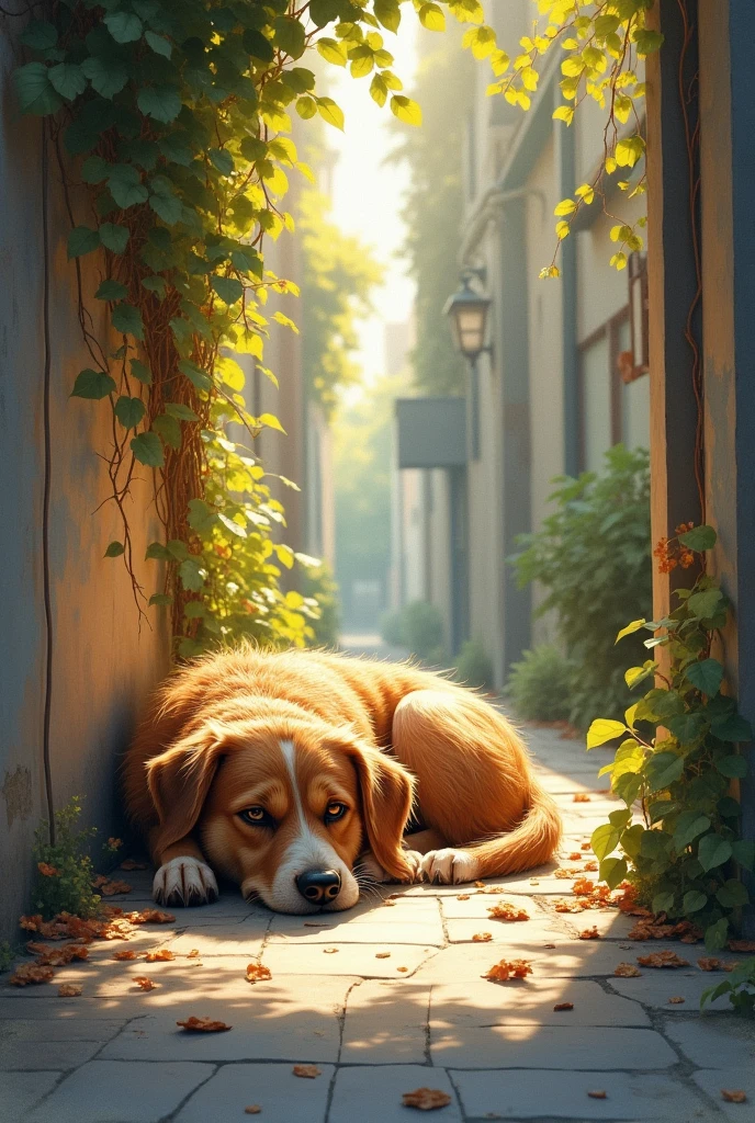 Stray dog dreaming about his owner