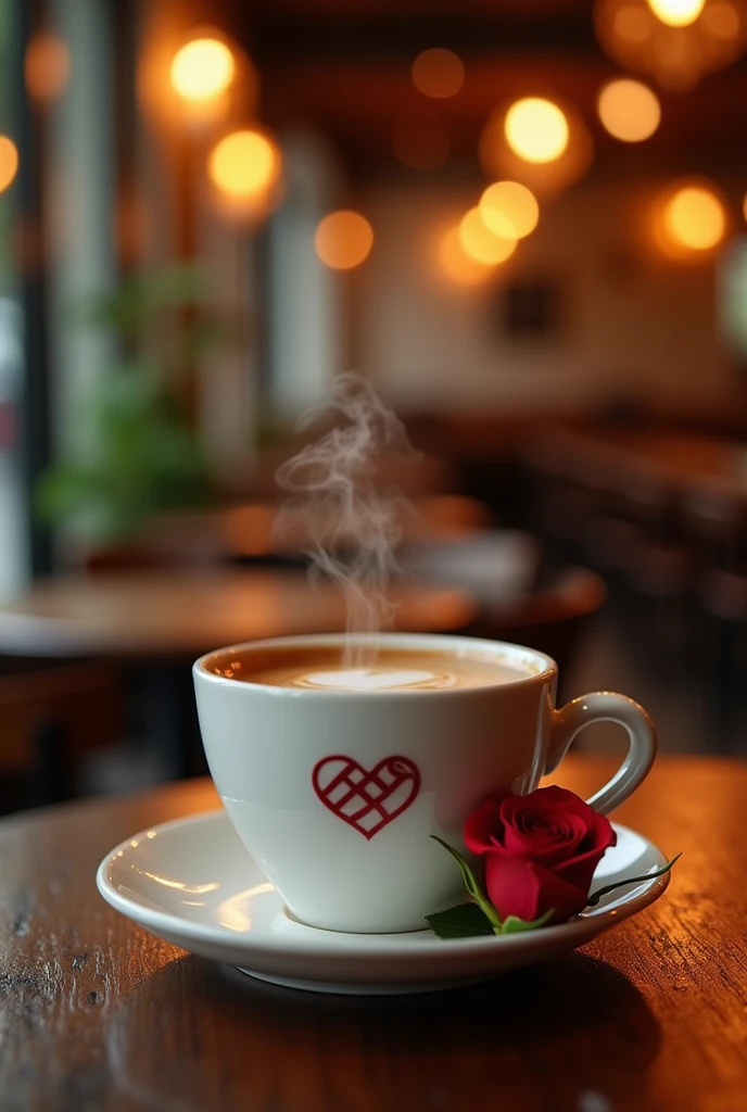  a cup of coffee and a heart a rose logo
