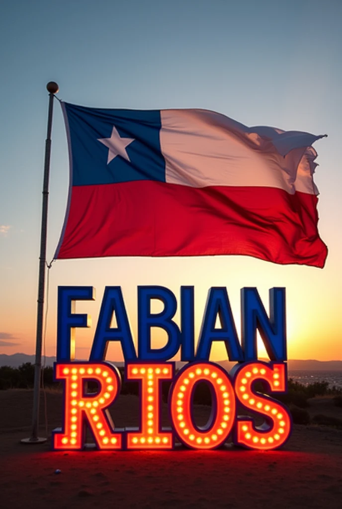 Name "Fabian Rios" in blue and red with a Chilean flag waving