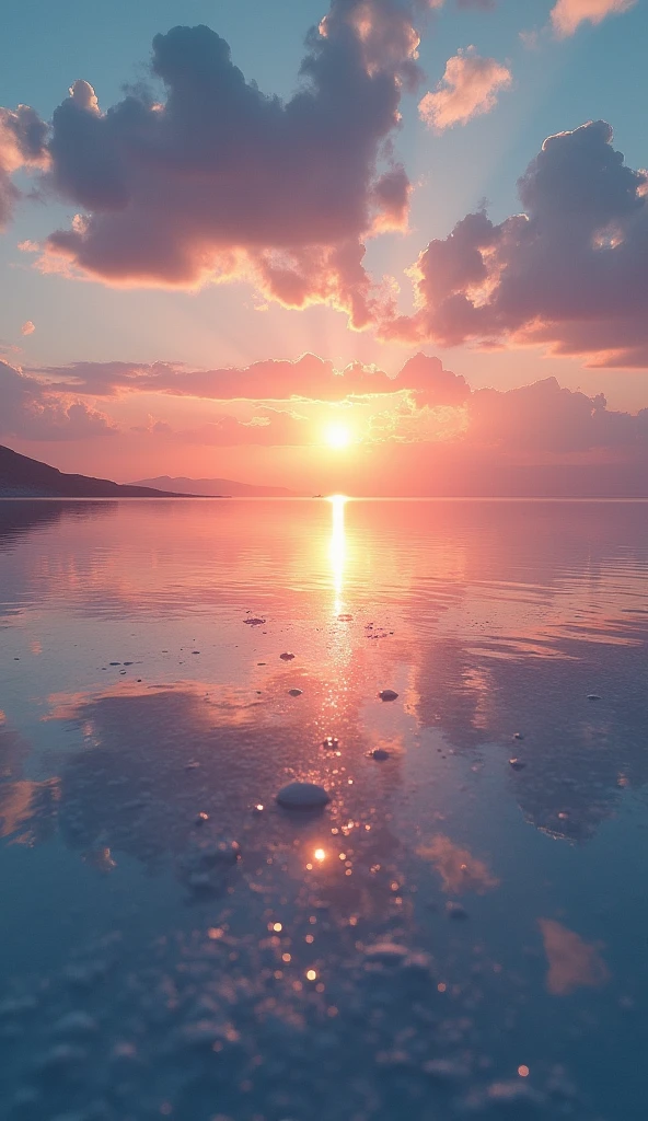 (masterpiece:1.2,Highest quality,Ultra-high resolution,Very detailed,Realistic,RAW Photos:1.2,Elaborate photos),8k,wallpaper,(Ray Tracing),Bolivia,Uyuni salt lake,The flattest place in the world,(A majestic salt lake,Drawing a beautiful and endless water surface,Diffuse reflection of light),(A photograph capturing the magnificent scenery reflected on the water's surface:2.0),sunset,The beautiful sun reflected on the water surface
