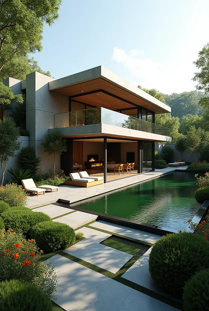 I have a 480 m2 plot of land. I want a house that looks luxurious and modern from the front. But it should be more of a green patio than a house. Make the plot bigger. Another option