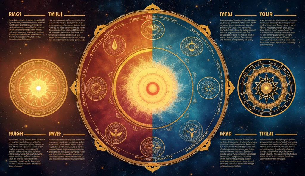 A detailed infographic depicting the four Yugas in Hindu cosmology: Satya Yuga, Treta Yuga, Dvapara Yuga, and Kali Yuga. The graphic should show: