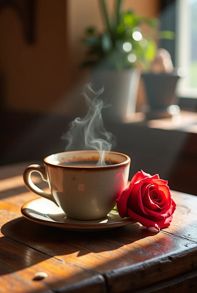 a cup of coffee and a heart a rose