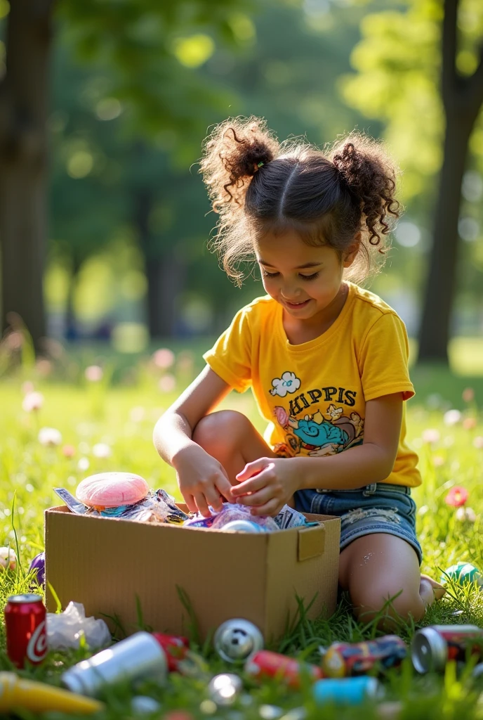 A young girl sorting garbage 