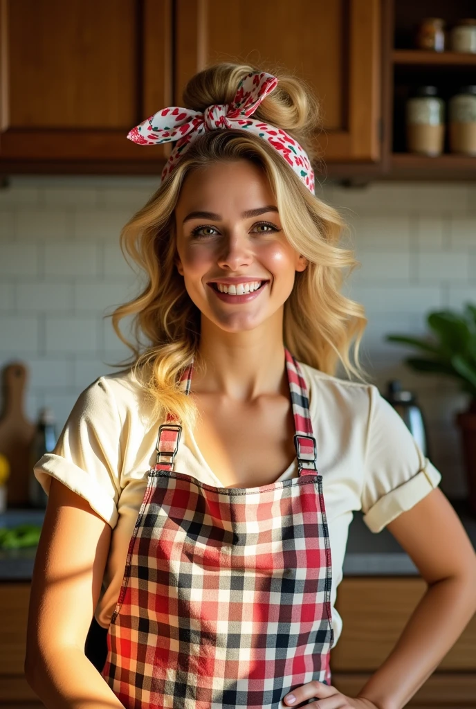 gender：Women&#39;s hair color：Blonde Hairstyle：Drill Hair（Curly Hair）
clothing：Apron and bandana