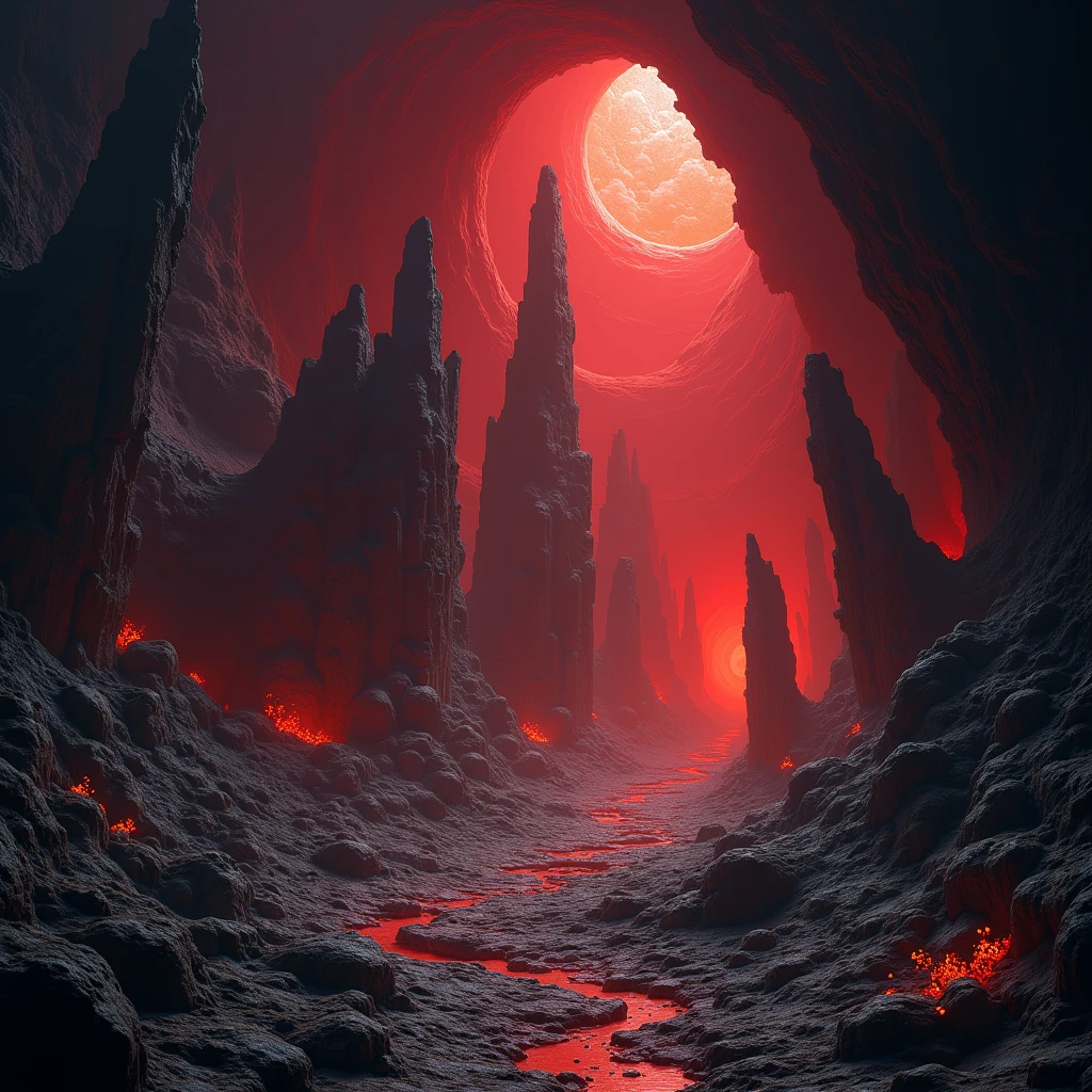 Far below the Earth's surface, the vast caverns of Yoth are lit by an eerie red supernatural glow. Incredibly ancient ruins of strange design are found here.