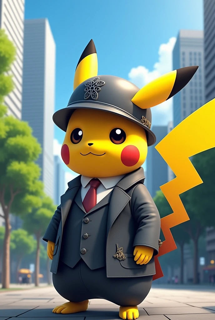 architect pikachu with elegant suit and helmet