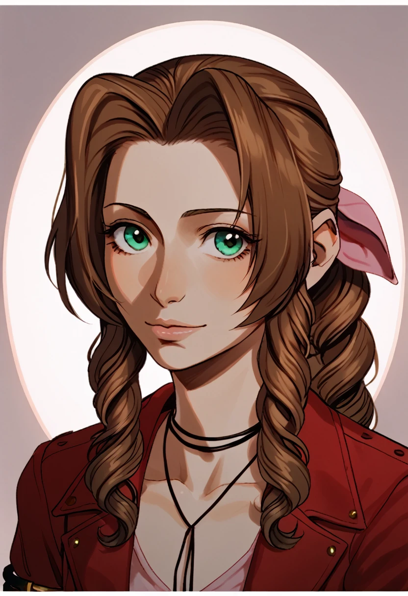 score_9, score_7_up, BREAK  1girl, solo, aerith gainsborough, portrait,