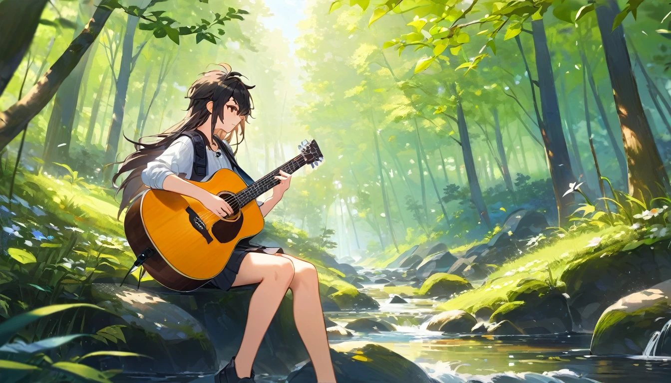 Highest quality,Playing Acoustic Guitar,Asahi,In nature