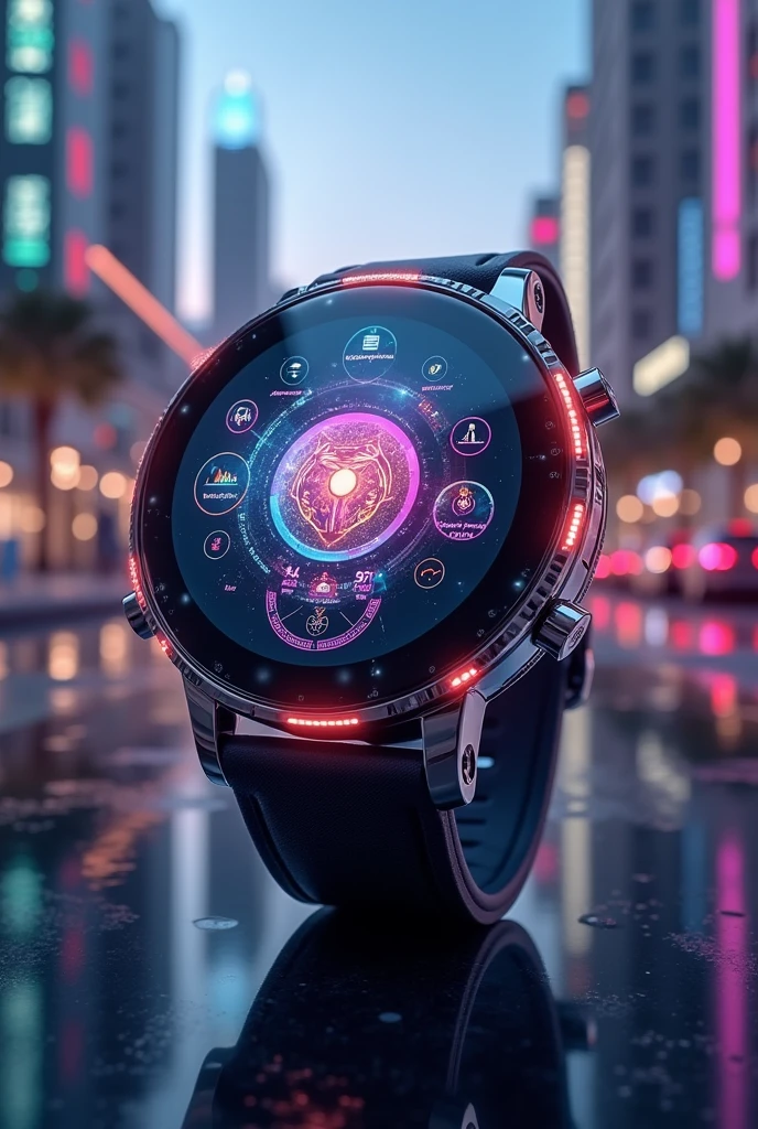 Electric watch from future with floating screen that you can touch and also with different features