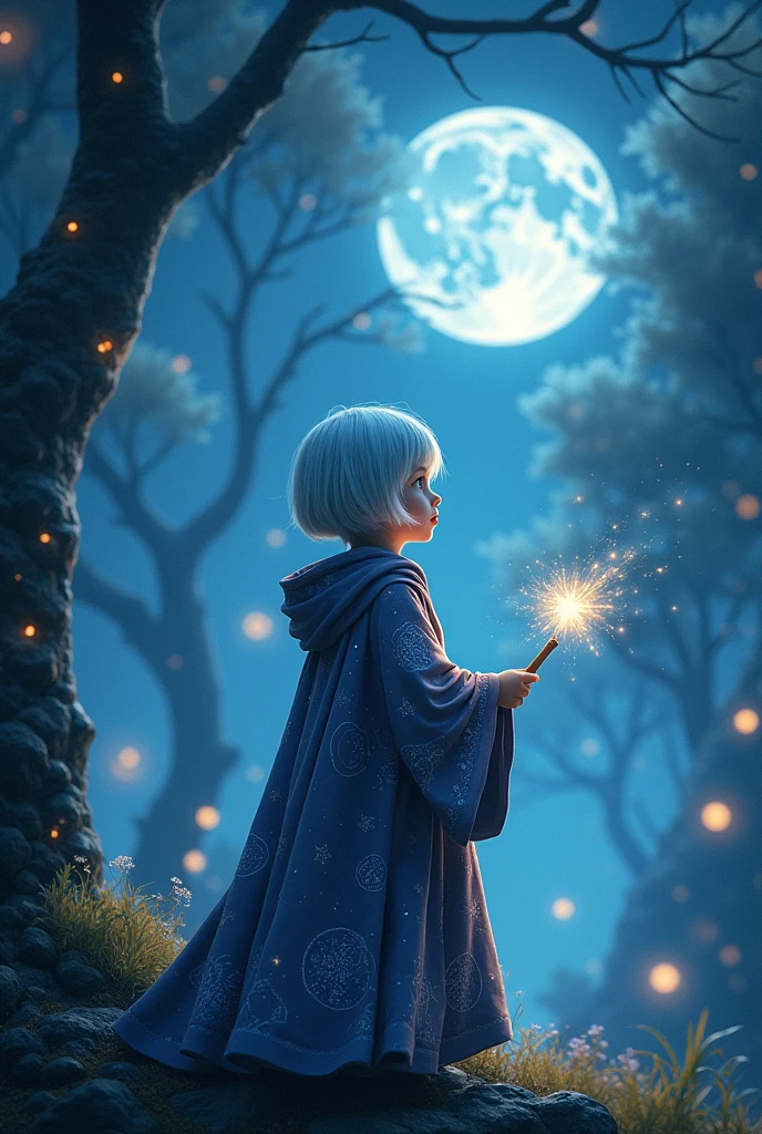 When the moon２t　Different world　JK Cute Wizard　Silver short hair