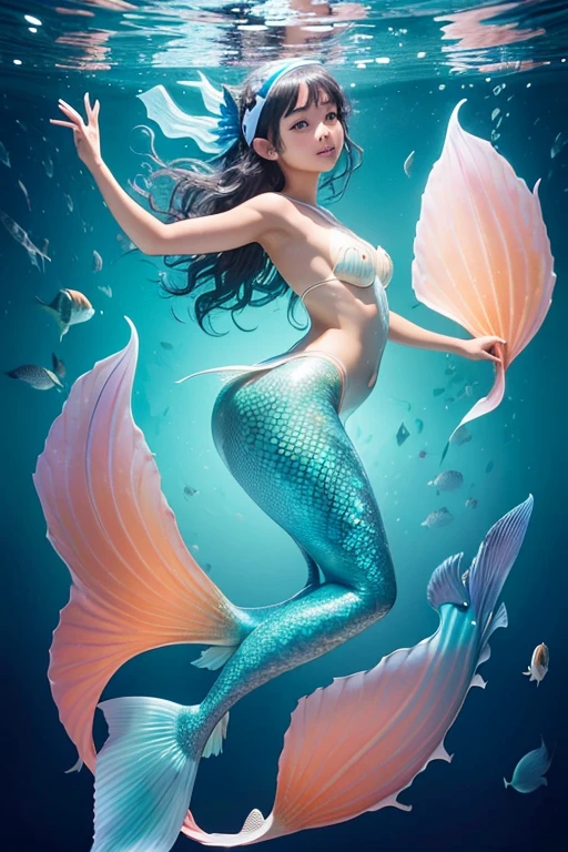 A sexy -yrAsian girl is illuminating(( wearing a fish head band))(( wearing transparent  mermaids costume sexy full body detail anatomy figure)), wearing transparent one piece scally detailed on skin, wearing scally fish like skin texture body, lifting up plump pussy , wavy blue short hairstyles from the flow water, ((having illuminating fish tails instead of toes))( fish fins ears))(scally illuminating fish arms, torso, bottom, face, neck, shoulder & legs))((showing feets near camera)) (accurate details of hands & fingers)) hard big errect nipples, open legs splitting position,exposed pussy line, exposed panties, exposed pussyline, smiling with teeth exposed. Sparkling gray eyes, charms, face details & fucos skin texture colored blue, swimming under the ocean showing corals, urchins, fish, turtle, whale, bubbles of air for accurate background masterpiece ((with full blue gemstone illuminating fish like scales skin textured all over her body)) ((with gills)) swimming with ocean current waves under the sea,( many different perspective view character profile  , front view, side view, rear view, of same face & clothing girls posing deferent angle))(( perfect details of mermaid body and tail fin anantomy))